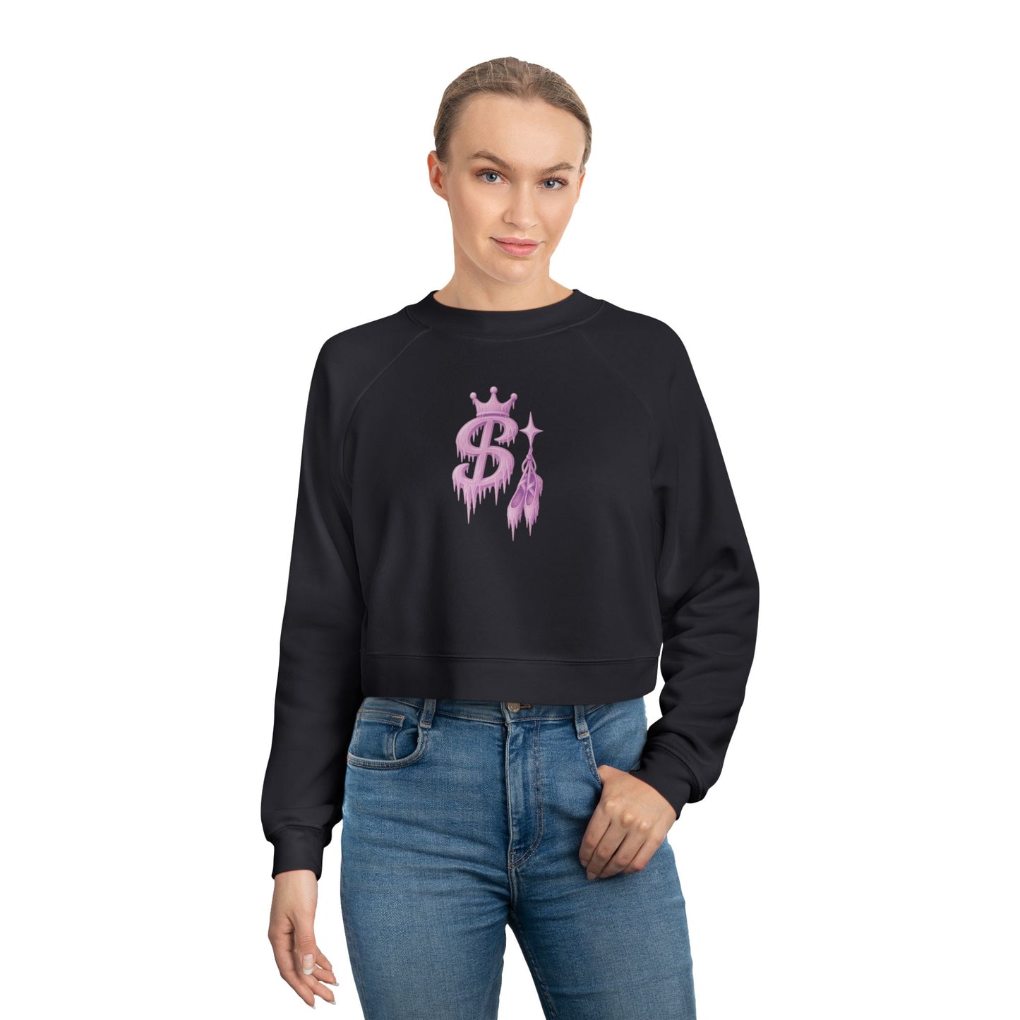 xPRESLAYx - Frozen Pink Logo - Women’s Cropped Pullover — Pink Flame Dollar Logo Women's Fleece