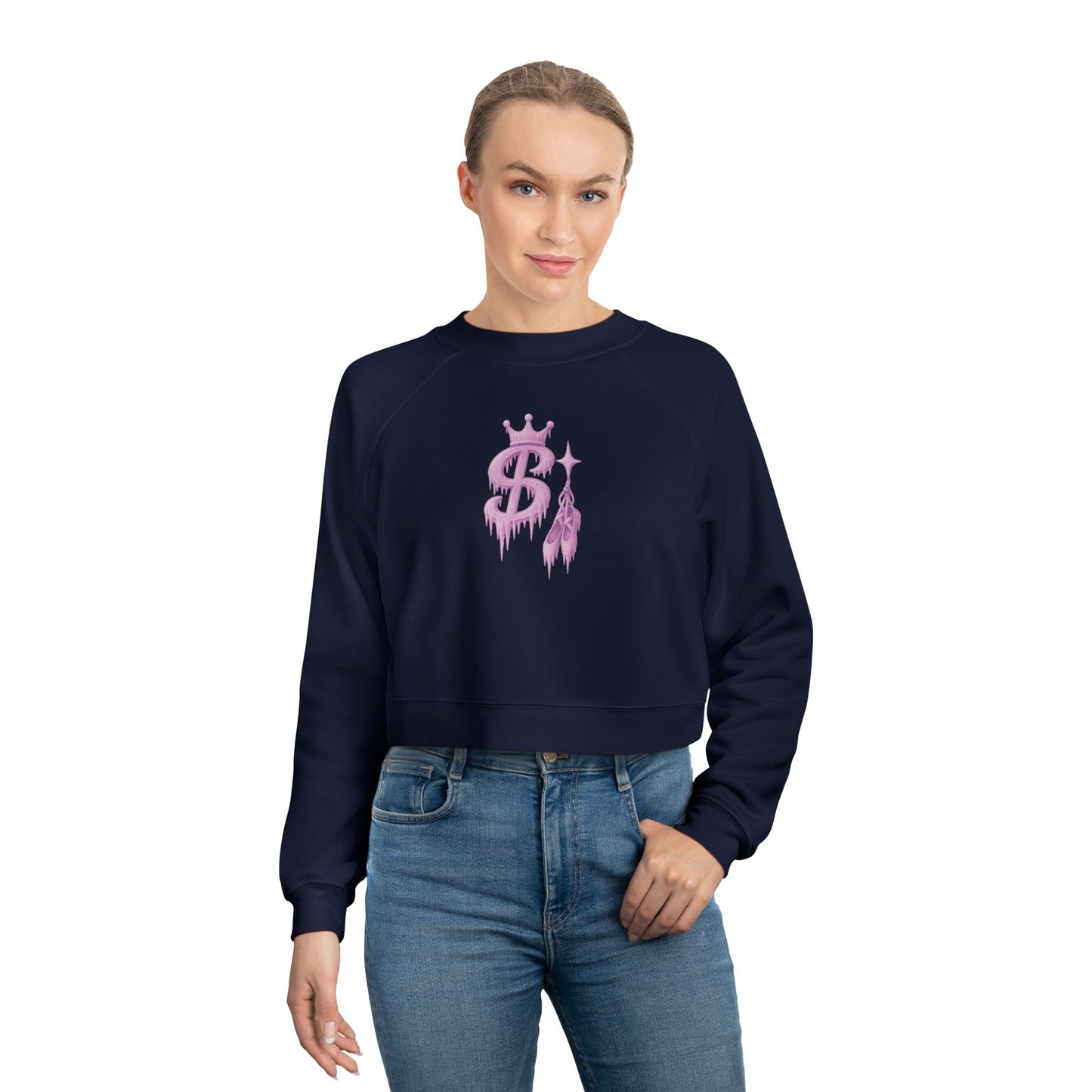 xPRESLAYx - Frozen Pink Logo - Women’s Cropped Pullover — Pink Flame Dollar Logo Women's Fleece