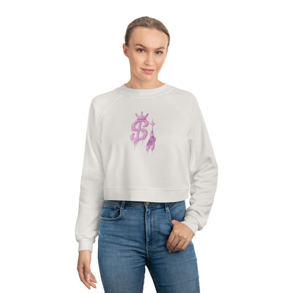 xPRESLAYx - Frozen Pink Logo - Women’s Cropped Pullover — Pink Flame Dollar Logo Women's Fleece