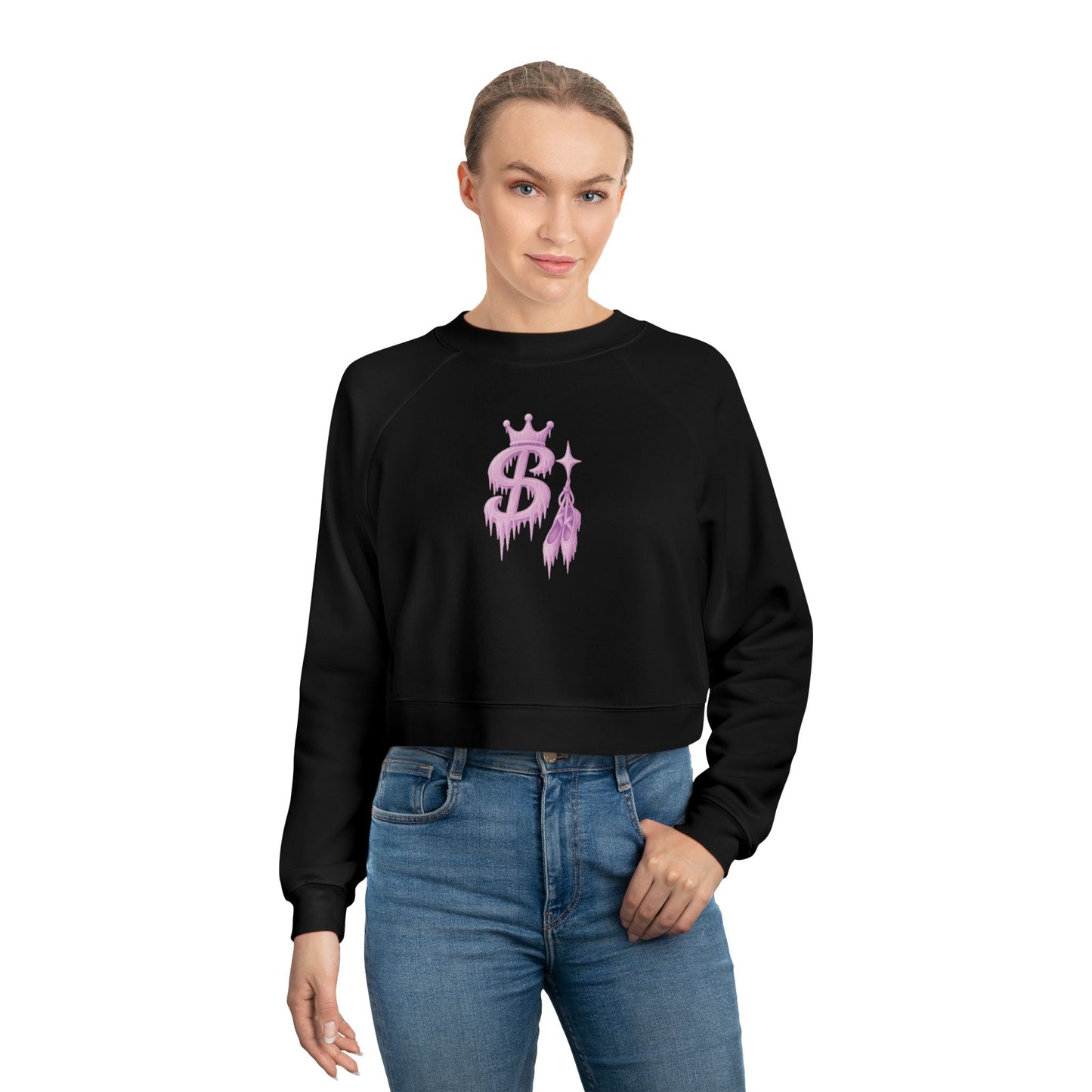 xPRESLAYx - Frozen Pink Logo - Women’s Cropped Pullover — Pink Flame Dollar Logo Women's Fleece