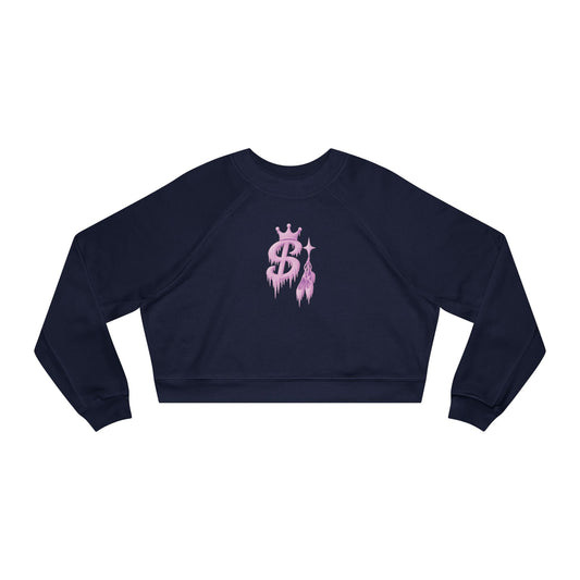 xPRESLAYx - Frozen Pink Logo - Women’s Cropped Pullover — Pink Flame Dollar Logo Women's Fleece